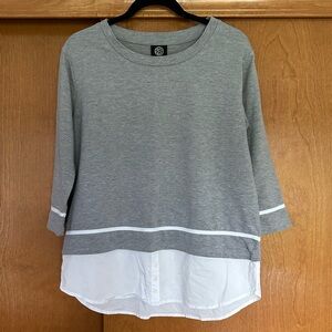 Bobeau Mixed Media Grey 3/4 Sleeve Top Size Medium